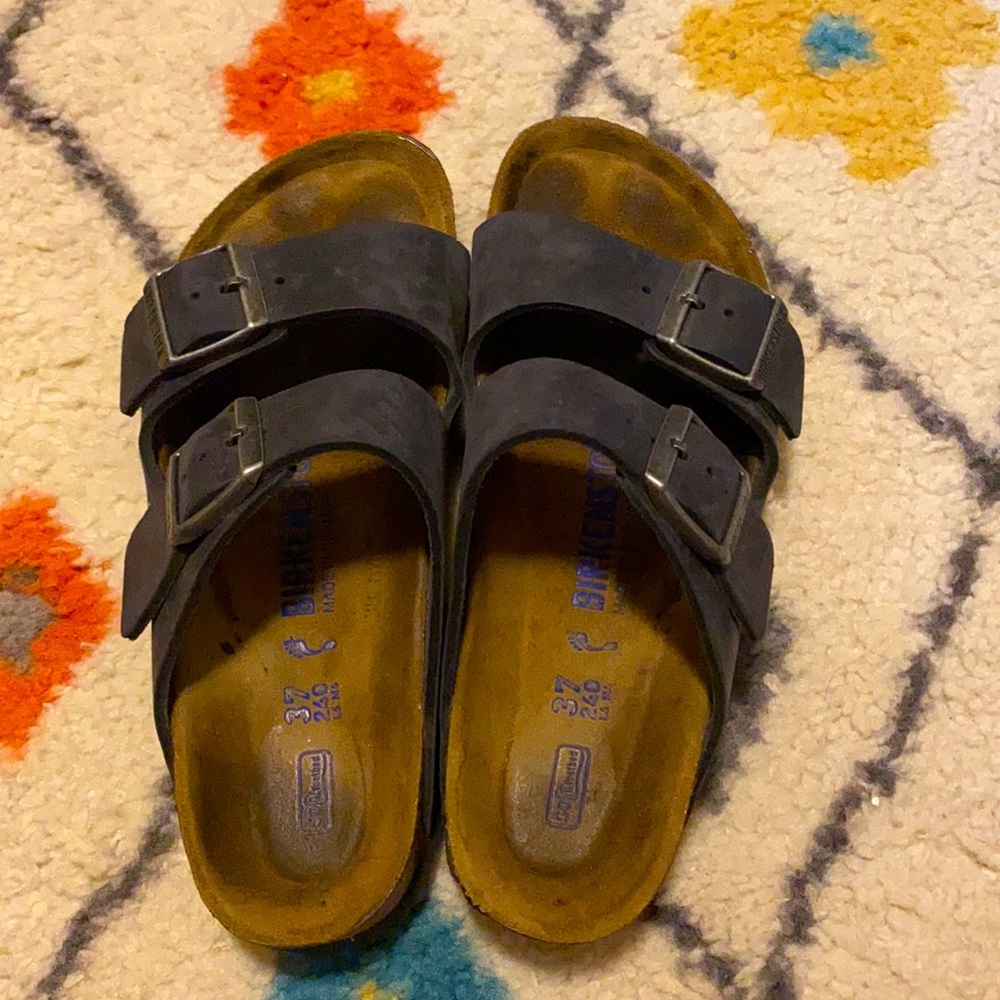 Rustic black leather Birkenstock sandals
